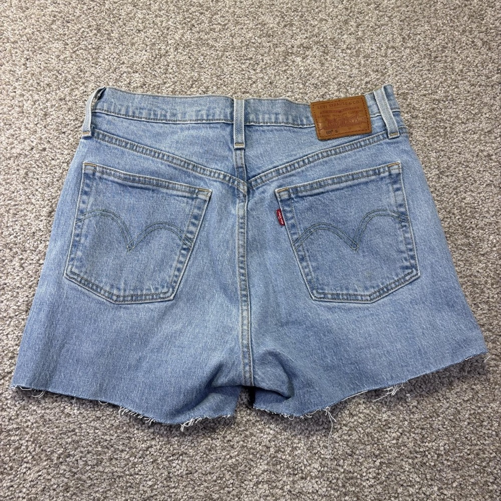 Levis 501 Shorts Womens W28 Light Wash Blue Denim Cutoff Frayed Hem Button Fly